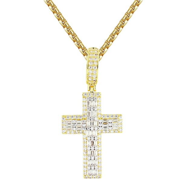 HN Jewels His & Her 14K Rose Gold Plated Round Simulated Diamonds Micro Pave Cross Pendant 18 Chain HN Jewels His & Her 14K Rose Gold Plated Round Simulated Diamonds Micro Pave Cross Pendant 18 Chain